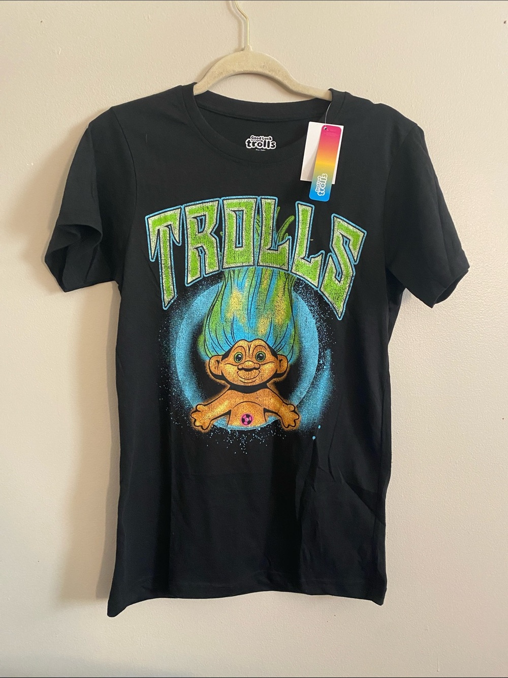 Dreamworks Trolls Black Graphic Tee Unisex Adult Small NEW Stretchy